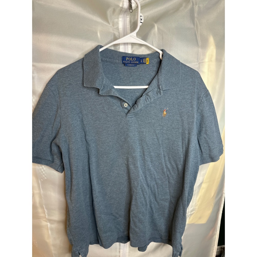 Polo Ralph Lauren Mens Classic Fit Polo Shirt Heather Blue Short Sleeve Large